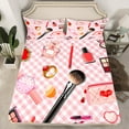 thumbnail image 2 of Manfei Girl Cosmetics Queen Sheet Sets,Eye Shadow Lipstick Flat Sheet,Chic Diamond Ring Queen Fitted Sheet For Princess,Microfiber Bedroom Decor,4-Piece, 2 of 7