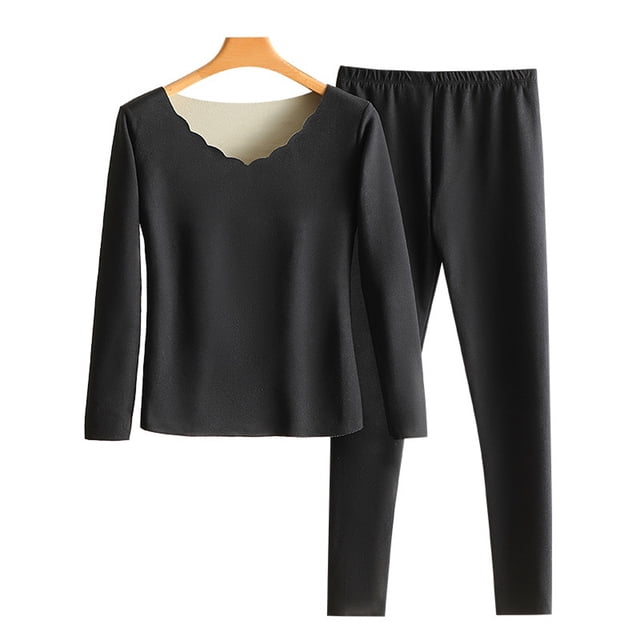 Conjunto de ropa interior térmica para mujer con forro polar y cuello en V ultra suave