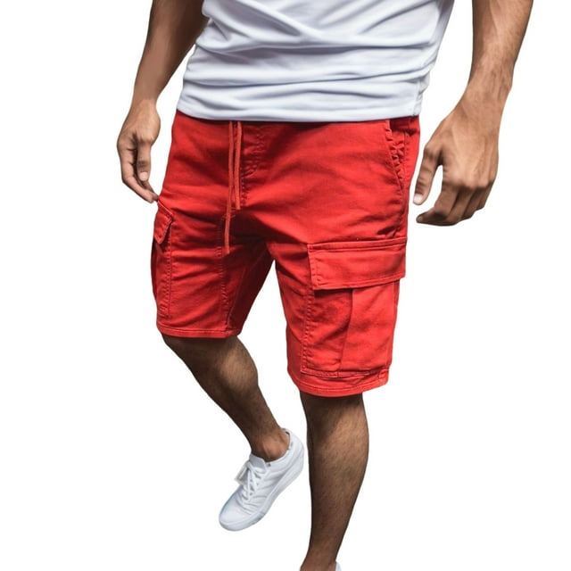 Ramiter Shorts de Golf Hommes Shorts Décontractés Hommes - Coton Cordon Shorts de Plage Été Rouge,3TG