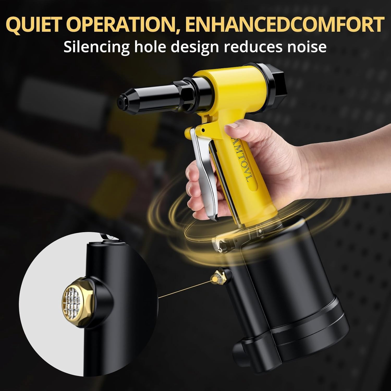 AMTOVL 3917LBF Heavy Duty Pneumatic Rivet Gun, Yellow - 5 Nosepieces (3/32" to 1/4") with 1/4" NPT Air Inlet, Professional Air Riveter for Automotive, Metal & Industrial Fastening
