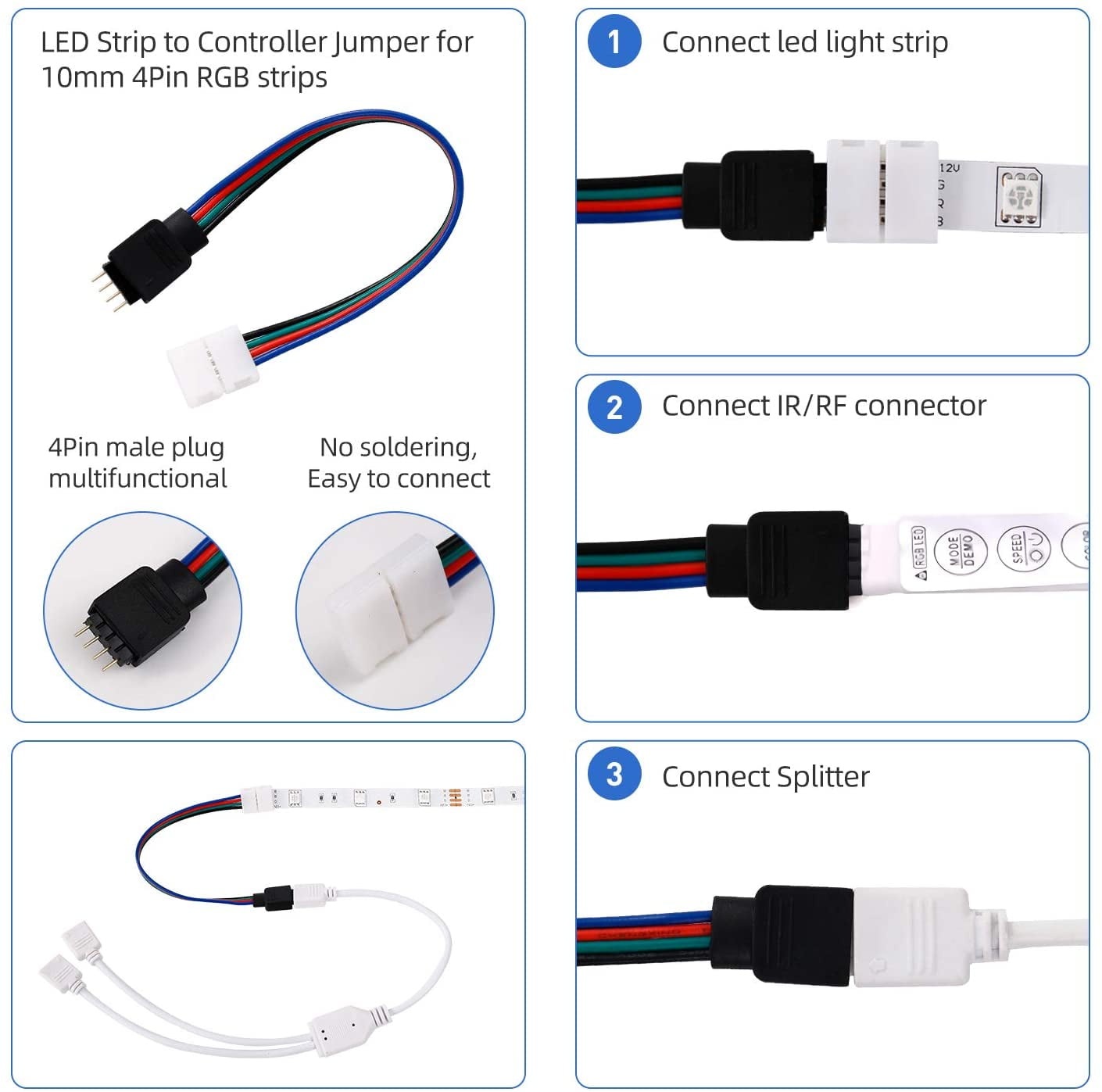 LED Strip Light Connector Kit, Led Strip Accessories Set for 5050 4 Pin  10mm RGB Led Light Strips with Connectors Clips and Tools - Walmart.com