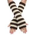 thumbnail image 2 of KLOY2K Fingerless Gloves for Women Workout Women's Long Fingerless Gloves - Knit Striped Arm Warmers with Thumb Hole, Stretchy Design,Coffee,One Size, 2 of 3