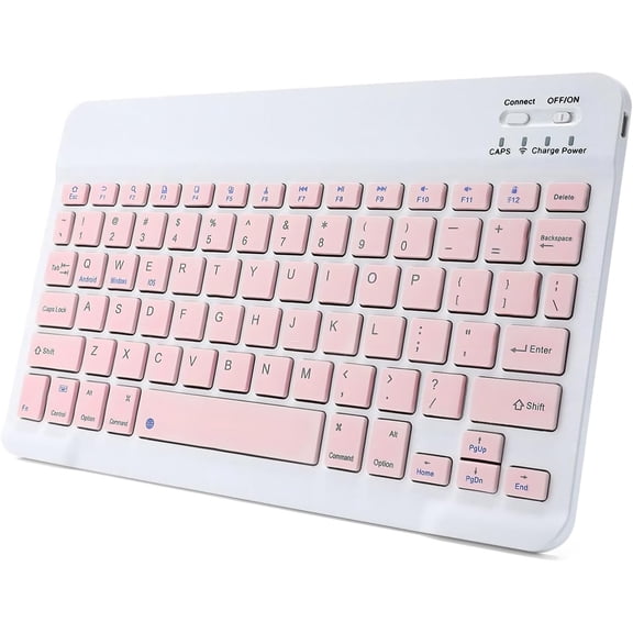 Bluetooth Keyboard for iPad, Rechargeable Slim Portable Wireless iPad Tablets, Compatible All iOS/Windows/Android System Devices-Pink