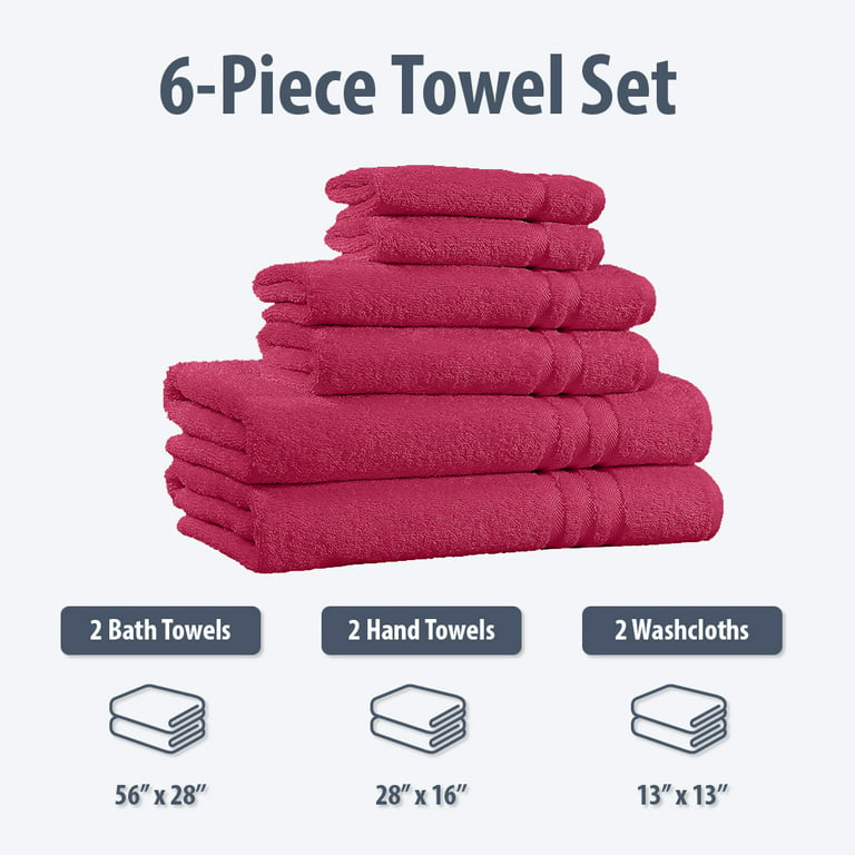 AQUA Pack of 6 Large Bath Towels 100% Cotton 27x55 Highly Absorbent Soft