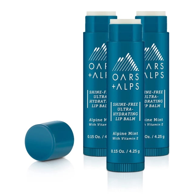 Oars + Alps Bálsamo labial sin brillo Cuidado de labios ultra hidratante con vitamina E aroma de menta alpina 0.45 oz cada paquete de 3