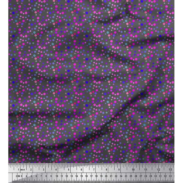 Soimoi Gray Poly Georgette Fabric Polka Dots Print Sewing Fabric Yard 52 Inch Wide