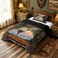 thumbnail image 3 of meiyoeat Rustic Wood Cabin Bass Fish Twin Comforter Sets for Men, Canoe Lake Pine Nature Wildlife Bedding Set, Green Brown, Black Reversible, 2pcs, 1 Comforter and 1 Pillowcase, 3 of 5