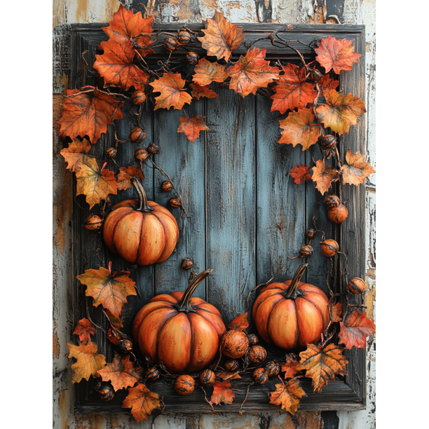 Qisvanset Framed Canvas Wall Art 12x16 Inch Autumn Pumpkin Harvest Warm Seasonal Home Decor