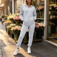 thumbnail image 4 of Costeam Women Zip Up Hoodie Sweat Suit Long Sleeve Full Zip Hooded Jacket Jogger Pants 2 Piece Outfit Fleece Lined Soft Relaxed Fit Solid Color Tracksuit with Pockets for Loungewear Daily Wear, 4 of 9