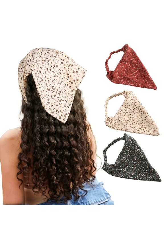 Floral Elastic Hair Kerchief Scarf Headband 3Pcs Chiffon Head Headband Print Hair Scarves With Hair Clips Hair Bandanas