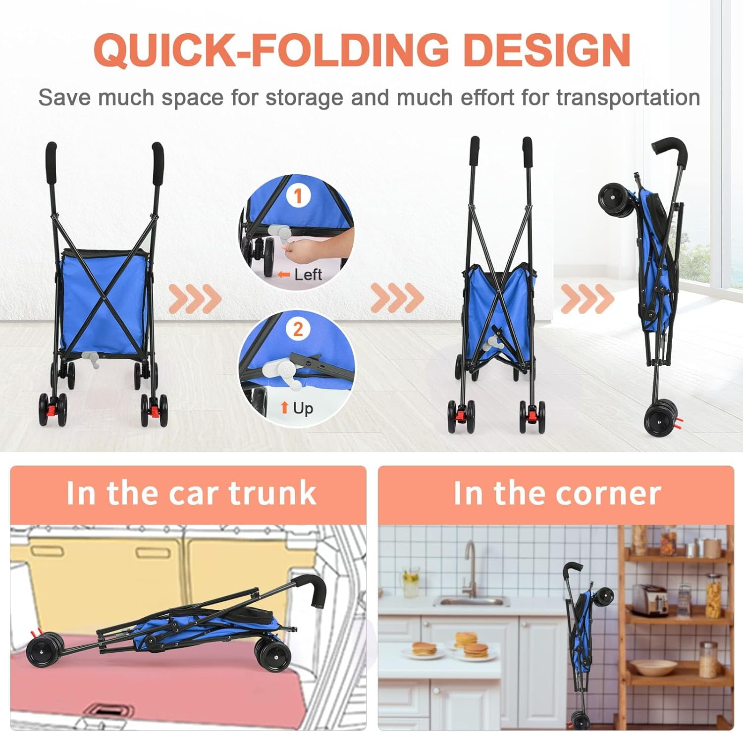 Dog Strollers, Shopping Cart, Collapsible Folding Utility Wagons Carts Heavy Duty, The Original Patented, 60lbs Capacity, Minimalist for Cats Pets Outdoor Camping Shopping Sports Garden (Black)