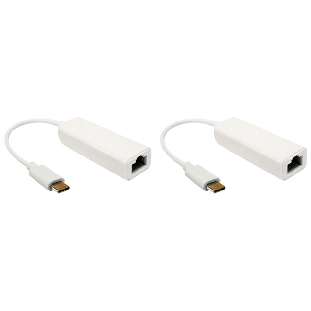 2X USB-C vers Ethernet NIC Type-C vers RJ45 LAN Connecteur de Dongle Réseau, pour Adaptateur Réseau 3 vers, 2 x Connecteur Réseau, Blanc