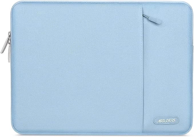 Mosiso Polyester Vertical Style Water Repellent Laptop Sleeve Case Bag Cover with Pocket for MacBook Air 15 inch M3 A3114 M2 A2941 2023 2024 / Pro 15 inch A1990 A1707, Air Blue