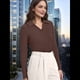 thumbnail image 4 of Camisas de Mujer de Larga, Informales, de Negocios, con Cuello en V, Suéter de Punto Acanalado, Blusas Ajustadas. Marrón Oscuro XL, 4 of 5