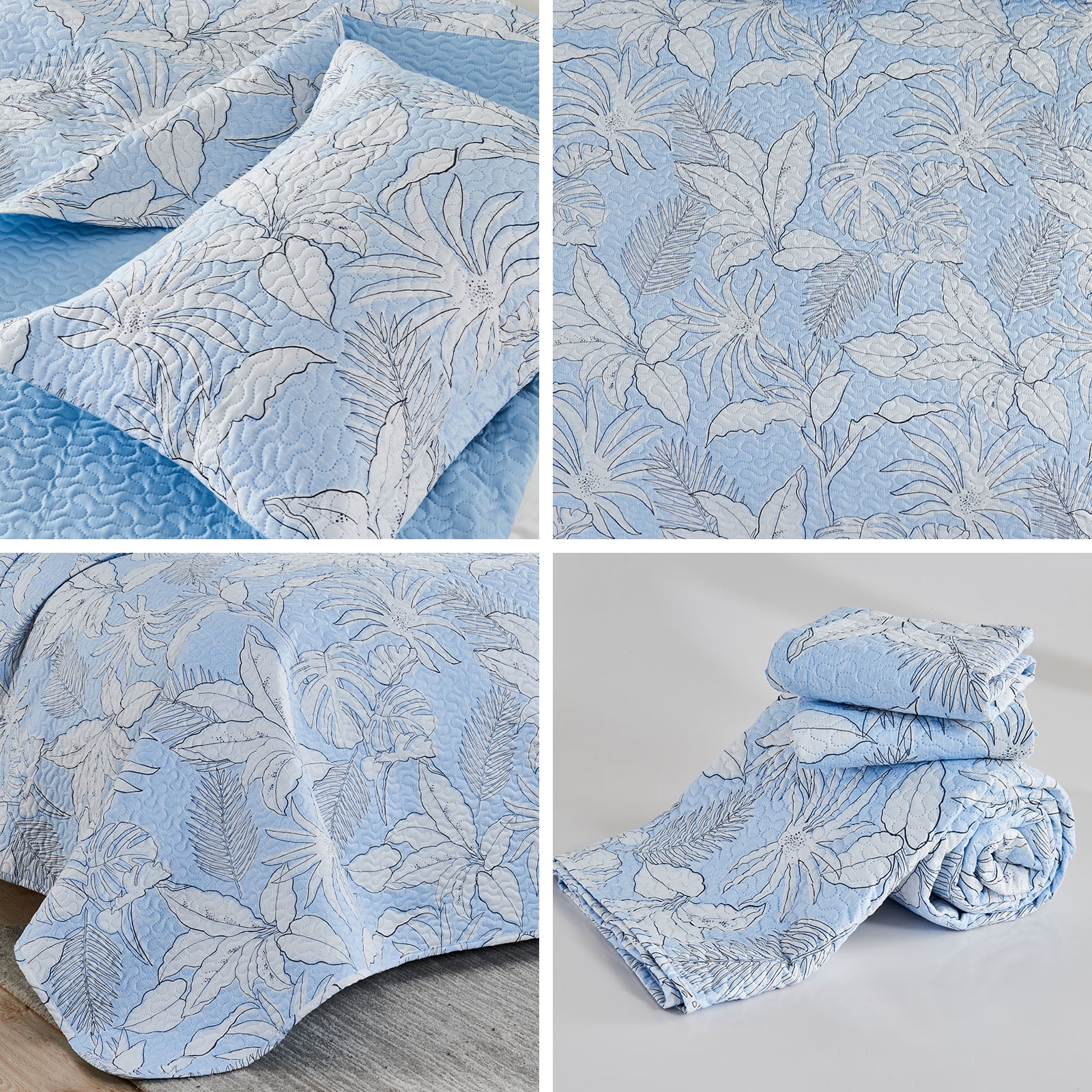 Gogreen Luxury Printed Quilt Set Queen Size, Lightweight Comforter Set, Oversized Bedspread Coverlet Quilted Bedding Set, with 2 Matching Pillowcases, for All Season