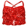 thumbnail image 2 of iixpin Kids Girls Hip Hop Dance Shirt Sparkle Sequins Sleeveless Halter Crisscross Back Metallic Crop Tops Red 8, 2 of 6