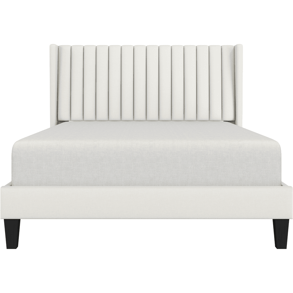 Renwick Upholstered Platform Full Bed Frame with Channel Headboard for Adult, Ivory