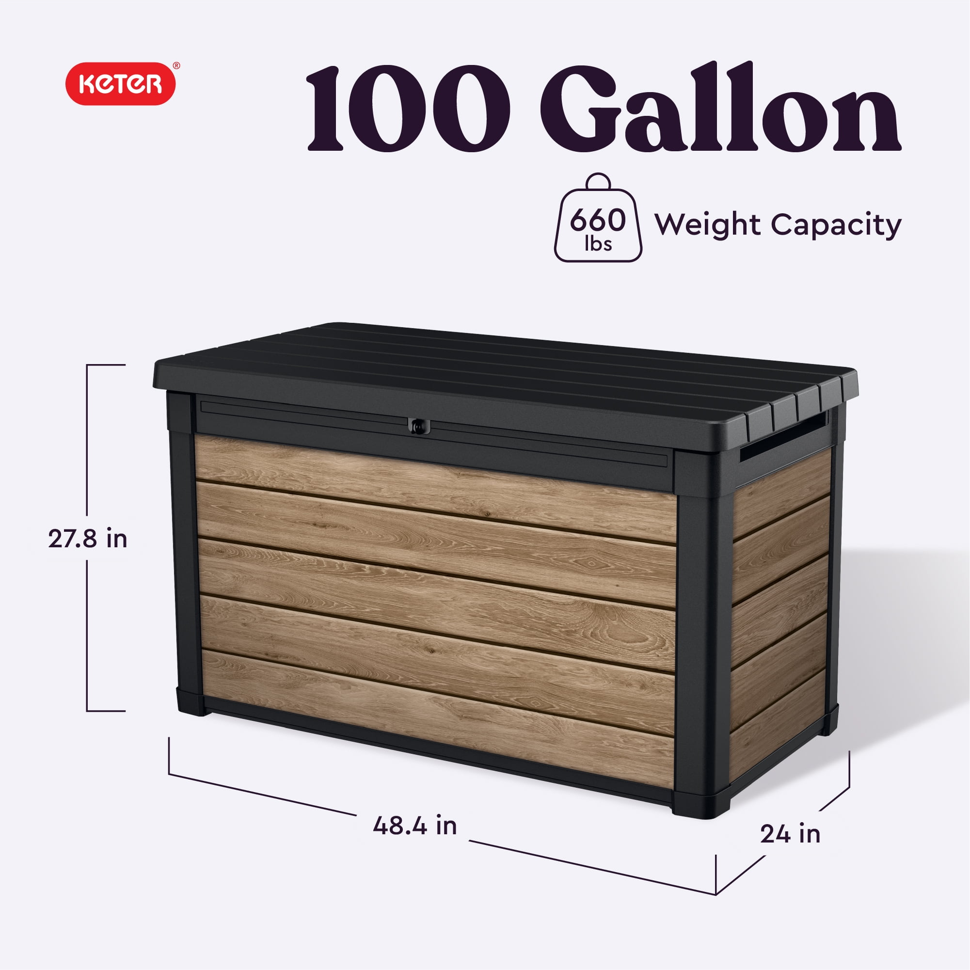 Keter Signature 100 Gallon Durable Resin Outdoor Deck Box Storage Organization, Ashwood