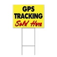 thumbnail image 1 of Gps Tracking Sold Here Yellow Cursive (18" x 24") Yard Sign, Includes Metal Step Stake, 1 of 6