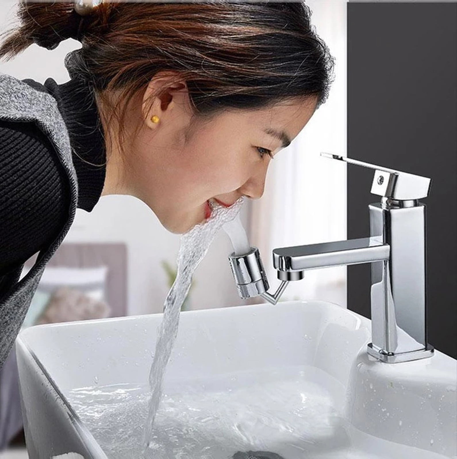 Swivel 720° Faucet Sprayer Head and Water Saving Universal Splash Filter Faucet Four-Layer net Filter to Remove impurities 1 with Durable Copper & ABS and Double O-Ring Valves 