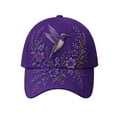 thumbnail image 2 of Purple Floral Hummingbird Print Awareness Hat | Unisex, Purple Ribbon Design, Pansy Floral Print, Awareness Support, Baseball Cap(A-Style), 2 of 8