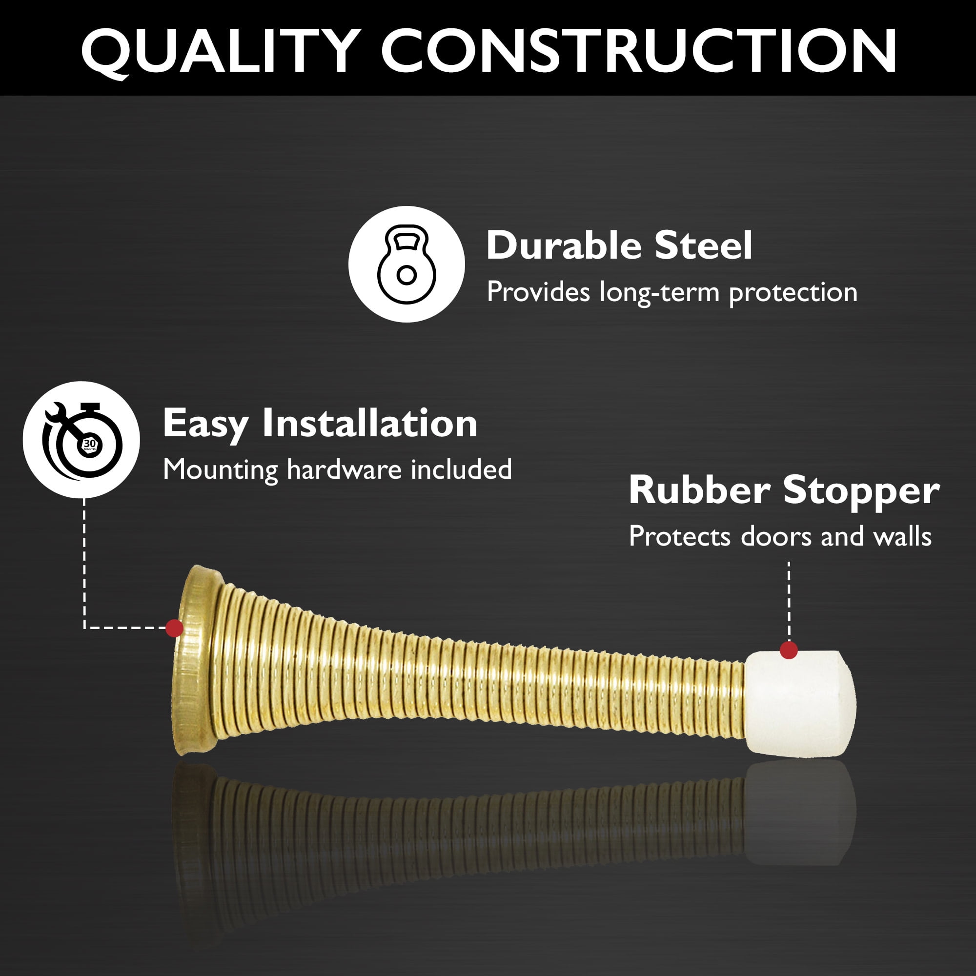 Design House 20-Pack Spring Door Stop Wall Protector with Rubber Tip, Polished Brass