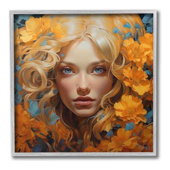 Stupell Industries Woman with Intense Gaze Botanical & Floral Painting Gray Framed Art Print Wall Art, 12 x 12