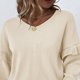 thumbnail image 3 of Suéter de mujer de manga larga con cuello en V y ribete de volantes Jersey casual Top de punto para clima frío Albaricoque M, 3 of 6