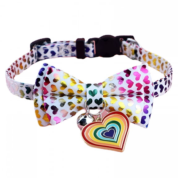 GASTROPOD Cat Collars Breakaway with Cute Bow Bell,Adjustable Kitten Collars with Rainbow Heart Pendant for Cats and Kittens