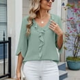 thumbnail image 5 of SWSMCLT Women's V Neck Top Ruffle Blouse Fall Fashion Chiffon Blouse Top Summer Casual 3/4 Sleeve Green Small, 5 of 5
