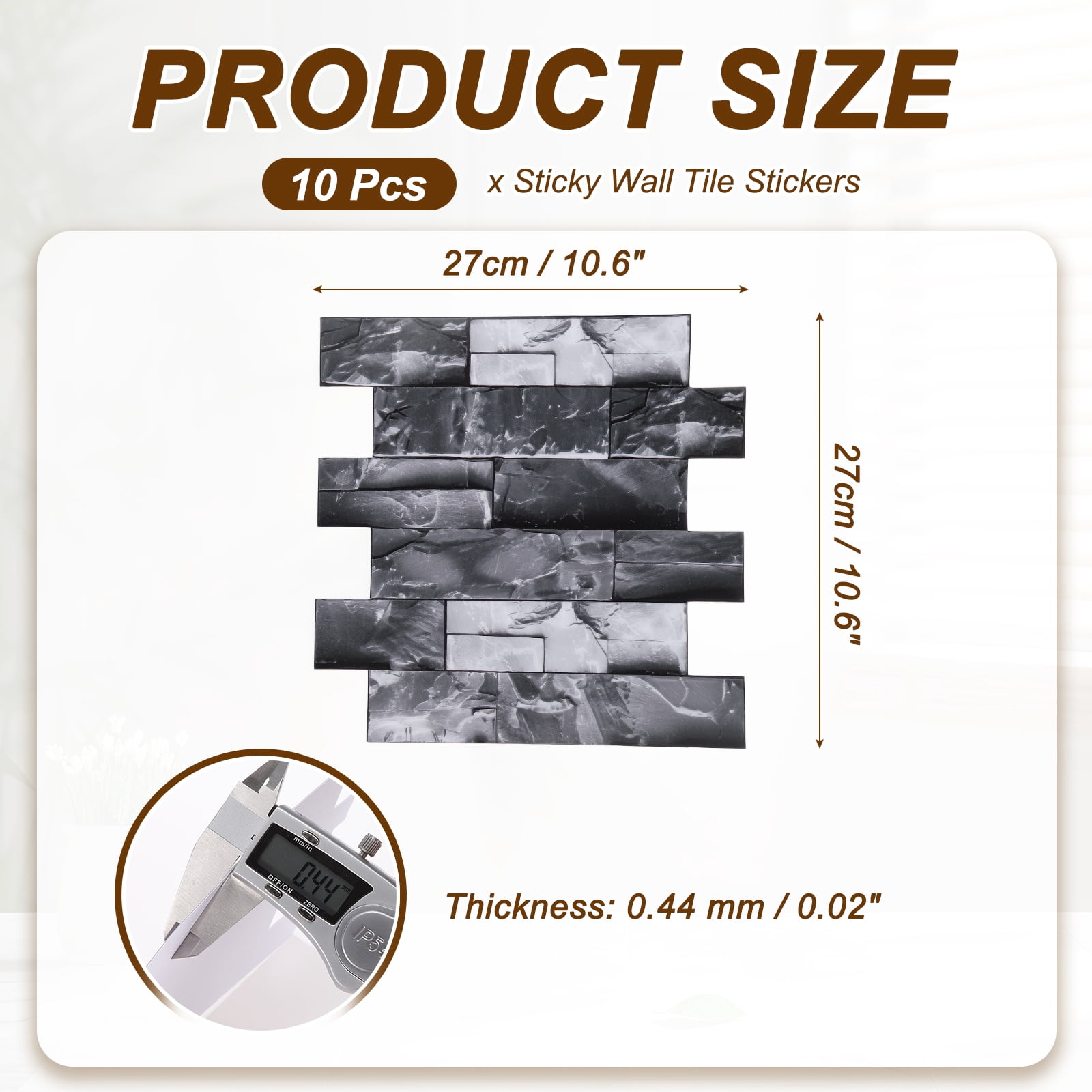 Uxcell 10Pcs Peel and Stick Backsplash Tiles 10.6" x 10.6" 3D Thickened Stone Texture Self-Adhesive Tile Stickers Wallpaper Wall for Kitchen Bathroom Bedroom, Black White Gray