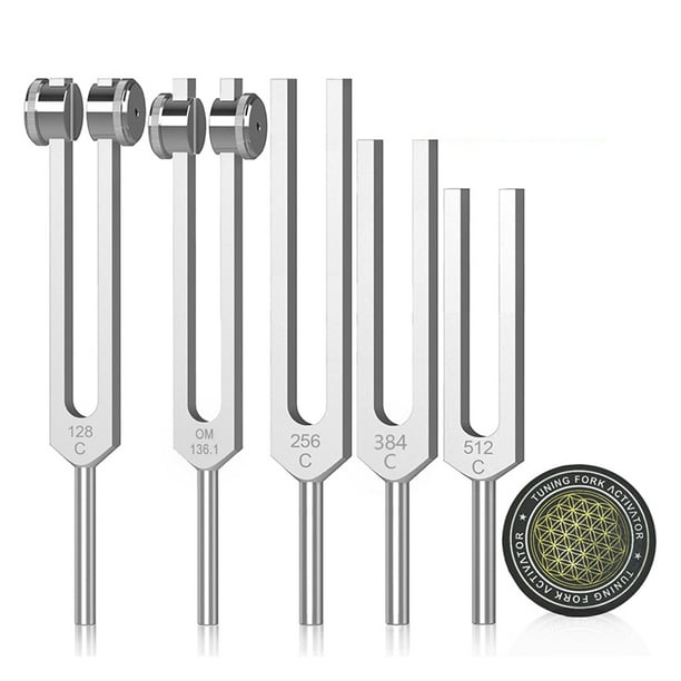 Juego de Diapasones para Curación de 128 Hz, 136 Hz, 256 Hz, 384 Hz, 512 Hz y Activador de Disco de Hockey para Curación, Terapia de Sonido y Mantenimiento del Cuerpo
