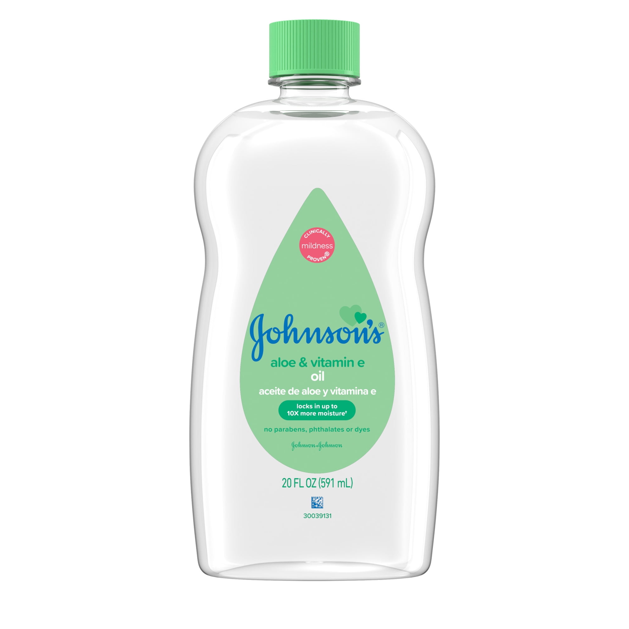 Johnson's Baby Oil, Mineral Oil with Aloe Vera & Vitamin E, 20 fl. oz