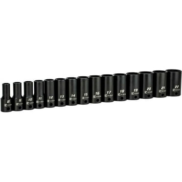 Capri Tools 3/8 in. Drive Semi-Deep Impact Sockets Set, Metric, 8 to 22 mm, 15-Piece Semi-Deep Set / mm