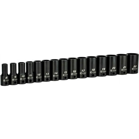 UPC: 0886352531252 | Capri Tools 3/8 in. Drive Semi-Deep Impact Sockets Set  Metric  8 to 22 mm  15-Piece Semi-Deep Set / mm