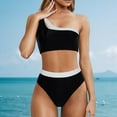 thumbnail image 2 of WREESH Womens Two Piece Swimsuit One Shoulder Bathing Suits High Waisted Bikini One Shoulder Panel High Waist Split Bikini Swimwear Black, 2 of 4