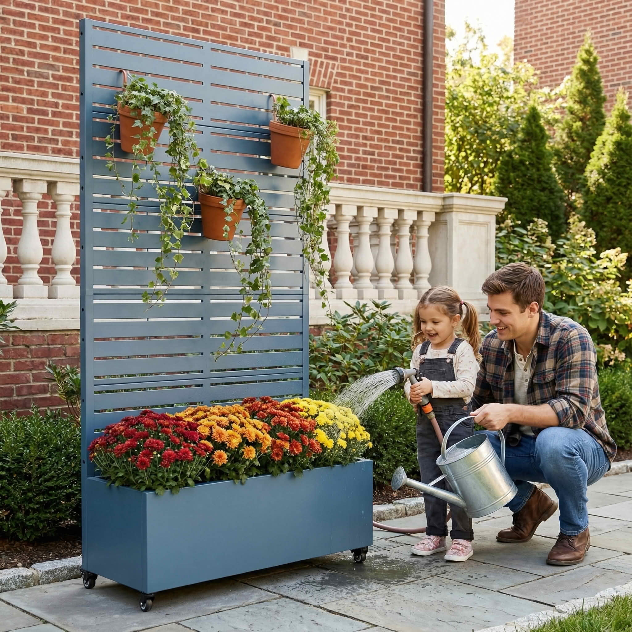 MAYEERTY 72x35x16 Inch Starry Night Blue Metal Rectangular Planter Box with Trellis, 5 Piece Set for Outdoor Garden & Patio