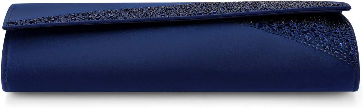 Women Satin Rhinestones Evening Bags Prom Bridal Clutch Purse Cross Body With Detachable Chain Strap