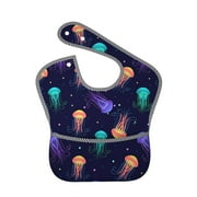 Bingfone Mess-Proof Baby Bib - Waterproof Bib For Baby Boy Or Girl With Food Catcher Pocket, Unisex-Sea Jellyfish