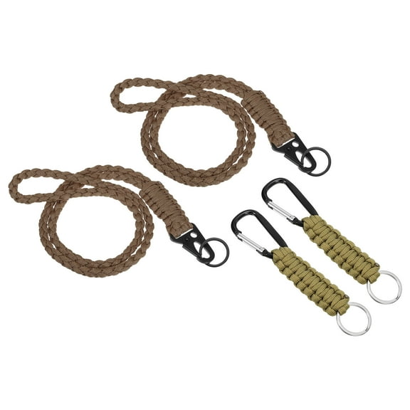 Braided Paracord Lanyard Keychain Paracord Neck Badge Lanyard with Hook Clip and Key Ring Brown Khaki 4 Pcs