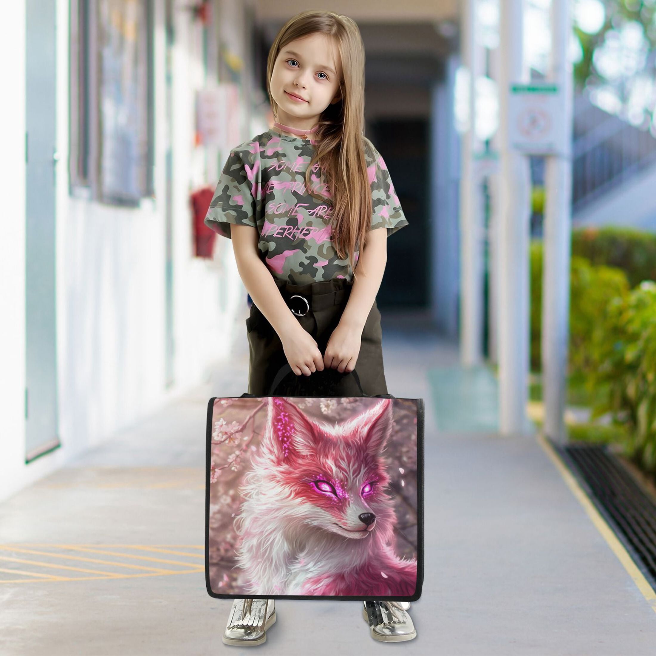 YAZAOO Zipper Binder trapper keeper Documents Organized Design Pink Fox with Glowing Eyes Printed