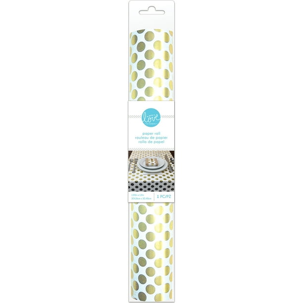 With Love By Momenta Rolled Paper 12" Wide-White W/Gold Dots, 10'