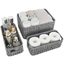 Nesting Wicker Storage Baskets for Shelves,Made from Plastic Wicker,Storage for Bedroom,Bathroom,etc,Set of 1 Large and 2 Small,Grey,Large