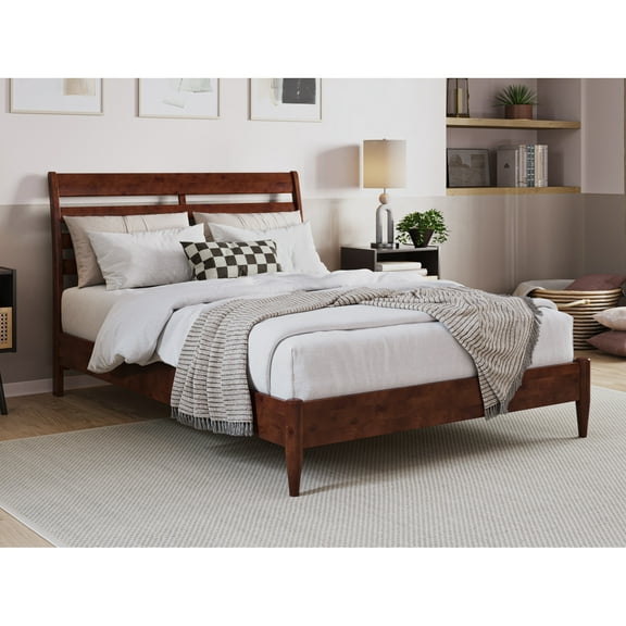 Solid Wood Platform Bed - Low Profile Walnut Finish - Full Size