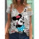 thumbnail image 4 of Camiseta holgada informal de verano con estampado de Mickey Mouse de Disney para mujer, camiseta básica con cuello en V y estampado gráfico, ropa de talla grande con estampado 3D, 4 of 5
