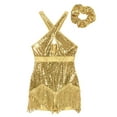 thumbnail image 5 of Oyolan Fringe Dance Dress for Womens Latin Dance Costume Sleeveless Jazz Tango Salsa Ballroom Tassel Gold XXL, 5 of 6