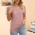 thumbnail image 4 of JWZUY Womens Solid Blouse Puff Sleeve Shirts Crewneck Short Sleeve Tops Elegant Tshirts Temperamentt Tunic Cute Casual Tees Specials Pink XXL, 4 of 8