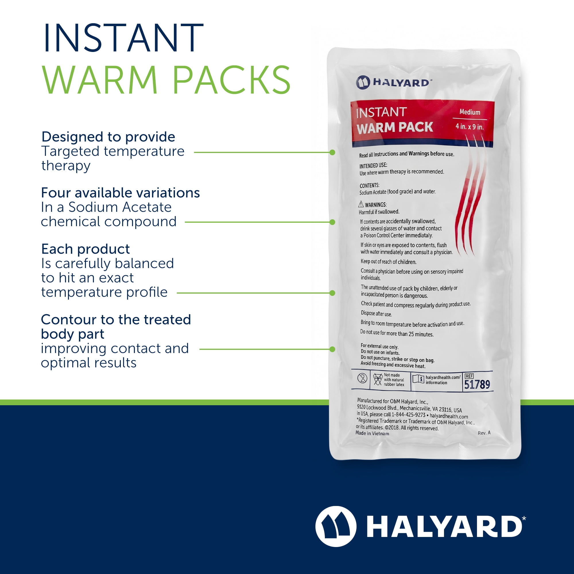 HALYARD Hot Compress Disposable Instant Warm Packs Heat Therapy Pain Relief 4 x 9 Inches, 24 Packs Per Case - 51789