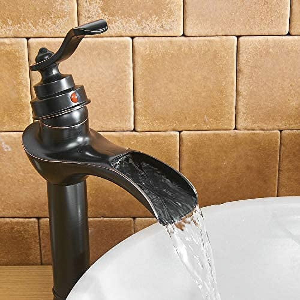 BWE Vessel Sink Faucet with Drain Assembly and Supply Hose Single-Handle Single Hole Bathroom Faucet Waterfall Lavatory Mixer Tap Oil Rubbed Bronze Tall Body