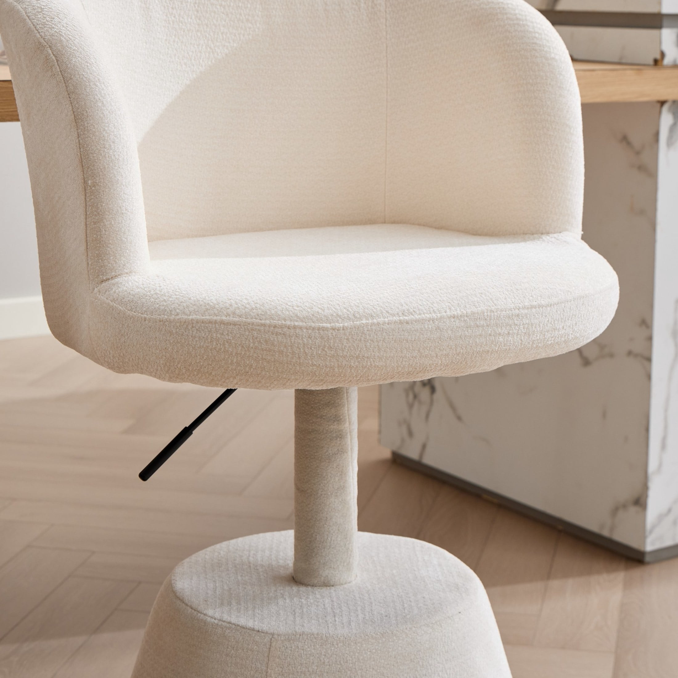 Noble House Adjustable Height Swivel Bar Stool, Chenille Upholstered Round Seat, Metal Base, Beige